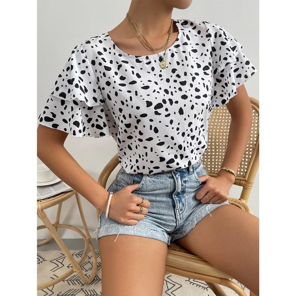 Dalmatian Print Butterfly Sleeve Blouse - Picture 8 of 11